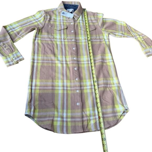 OUTERKNOWN Blanket Shirt Small Flannel Plaid Beige Yellow Tunic Dress NEW $168 - Picture 5 of 8